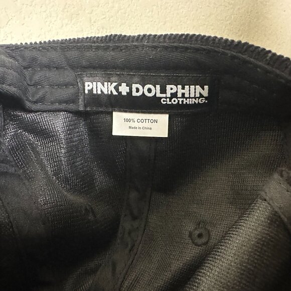 Y2K Pink Dolphin Corduroy Black Ghost Logo Adjustable "Rare" Cap Streetwear - Picture 7 of 8